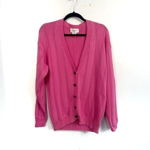 Vintage Oversize Pink Cotton Ribbed button Front cardigan Sz Small